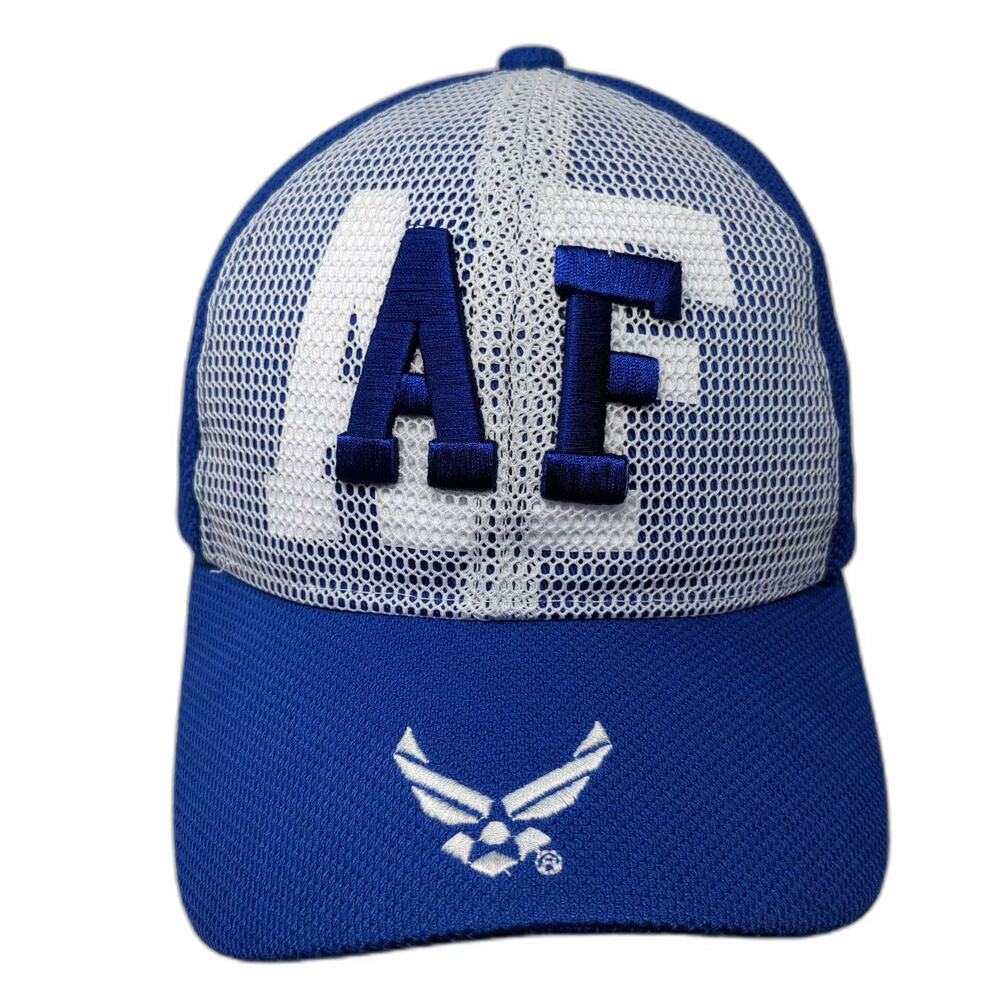 JWM Baseball Cap Blue White OS USAF Air Force Hat Embroidered Adjustable Mesh